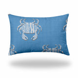 12" X 18" Blue And White Crab Enveloped Lumbar Indoor Outdoor Pillow Cover