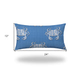 14" X 24" Blue And White Crab Enveloped Lumbar Indoor Outdoor Pillow Cover