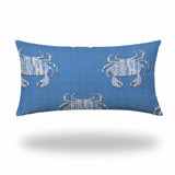 14" X 24" Blue And White Crab Blown Seam Coastal Lumbar Indoor Outdoor Pillow