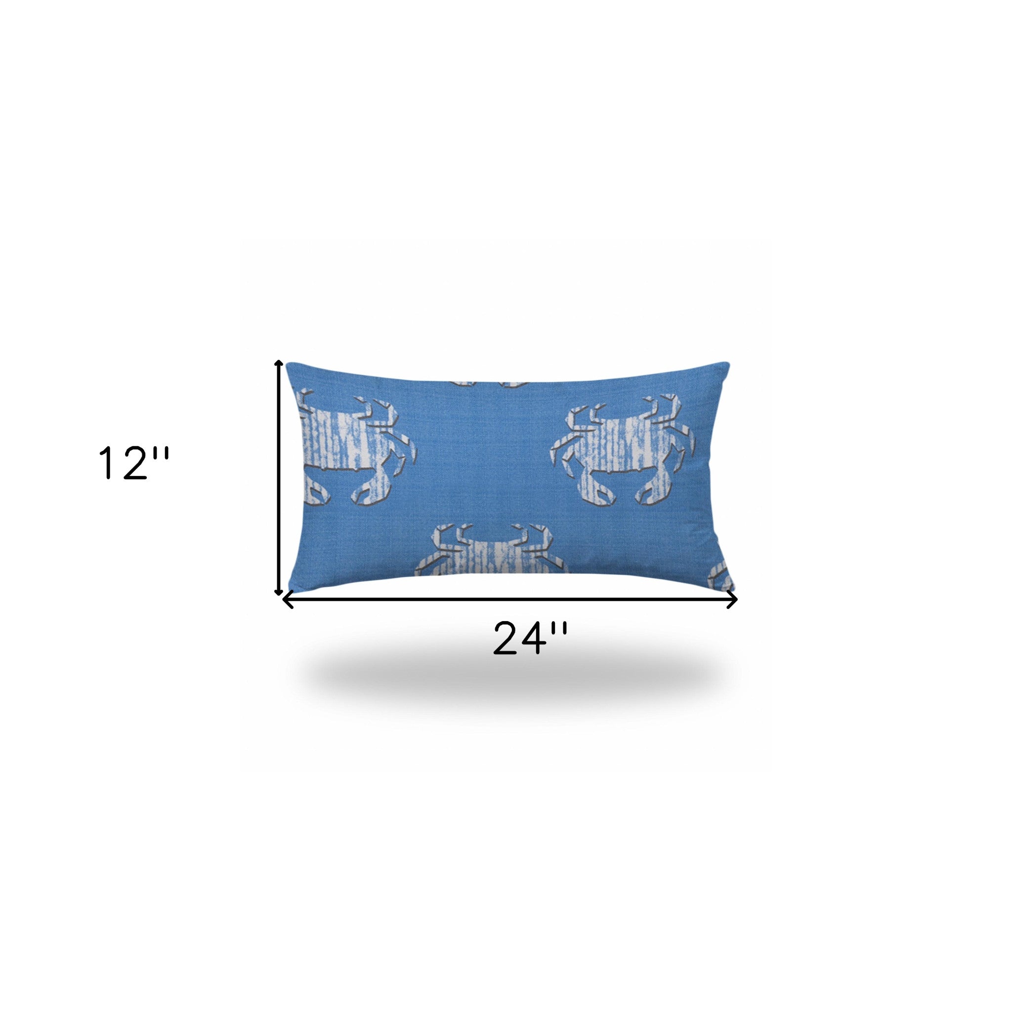 14" X 24" Blue And White Crab Blown Seam Coastal Lumbar Indoor Outdoor Pillow