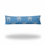 12" X 48" Blue And White Crab Enveloped Coastal Lumbar Indoor Outdoor Pillow