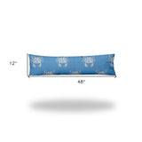 12" X 48" Blue And White Crab Enveloped Coastal Lumbar Indoor Outdoor Pillow