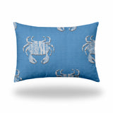 14" X 20" Blue And White Crab Enveloped Lumbar Indoor Outdoor Pillow Cover