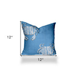 12" X 12" Blue And White Crab Zippered Coastal Throw Indoor Outdoor Pillow Cover