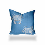 16" X 16" Blue And White Crab Enveloped Coastal Throw Indoor Outdoor Pillow