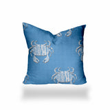 17" X 17" Blue And White Crab Enveloped Coastal Throw Indoor Outdoor Pillow Cover