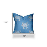 18" X 18" Blue And White Crab Enveloped Coastal Throw Indoor Outdoor Pillow Cover