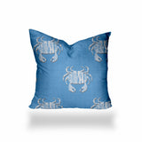 20" X 20" Blue And White Crab Enveloped Coastal Throw Indoor Outdoor Pillow Cover