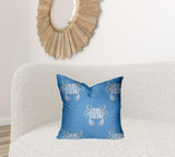 20" X 20" Blue And White Crab Enveloped Coastal Throw Indoor Outdoor Pillow Cover