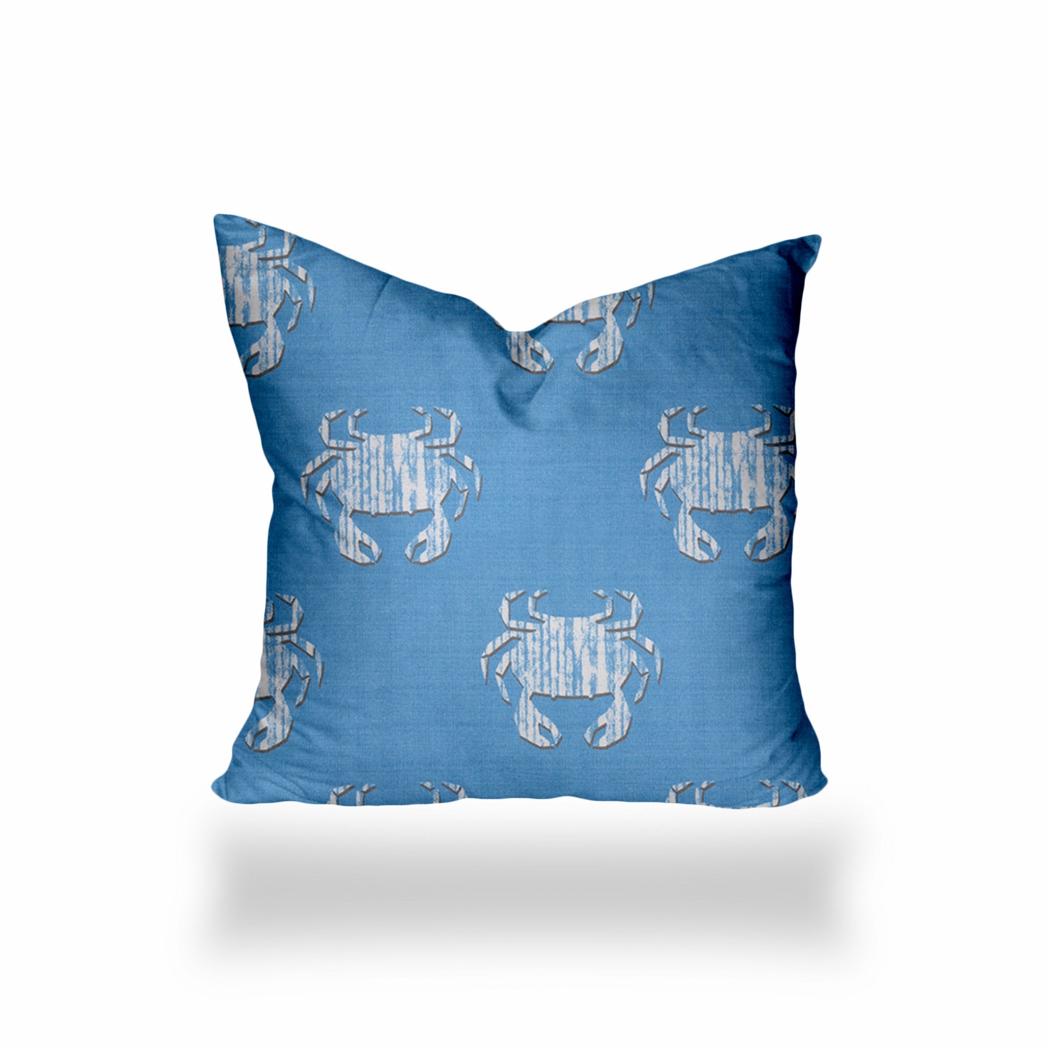 24" X 24" Blue And White Crab Blown Seam Coastal Throw Indoor Outdoor Pillow