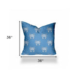 36" X 36" Blue And White Crab Zippered Coastal Throw Indoor Outdoor Pillow Cover