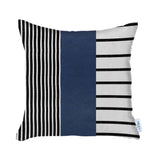 22" X 22" Navy Blue Striped Zippered Handmade Faux Leather Throw Pillow Cover