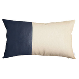 Set Of Four Navy Blue Solid Color Zippered Handmade Faux Leather Throw Pillow