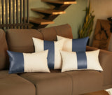 Set Of Four Navy Blue Solid Color Zippered Handmade Faux Leather Throw Pillow