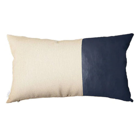 Set Of Four Navy Blue Solid Color Zippered Handmade Faux Leather Throw Pillow