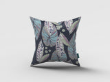 16” Blue Purple Tropical Leaf Zippered Suede Throw Pillow