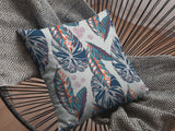 16” Blue Gray Tropical Leaf Zippered Suede Throw Pillow