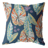 16” Orange Blue Tropical Leaf Zippered Suede Throw Pillow