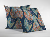 16” Orange Blue Tropical Leaf Zippered Suede Throw Pillow