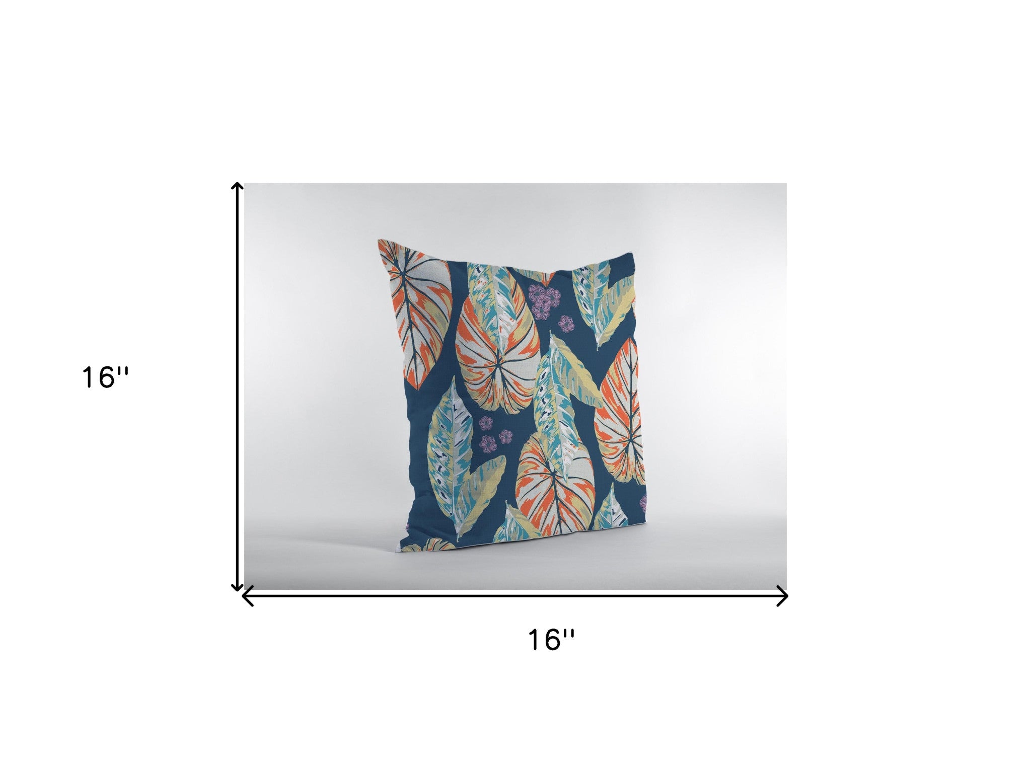 16” Orange Blue Tropical Leaf Zippered Suede Throw Pillow