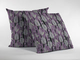 16” Lavender Black Fall Leaves Zippered Suede Throw Pillow