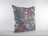 18" Purple Gray Garden Zippered Suede Throw Pillow