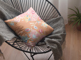 16" Pink Orange Garden Zippered Suede Throw Pillow