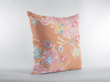 18" Pink Orange Garden Zippered Suede Throw Pillow