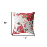 16" Red White Garden Zippered Suede Throw Pillow