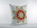 16" Orange Green Mandala Zip Suede Throw Pillow