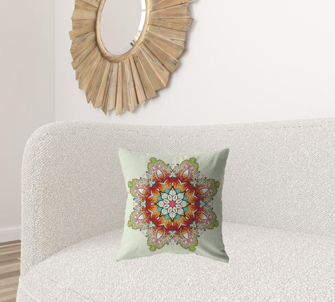 18" Orange Green Mandala Zip Suede Throw Pillow