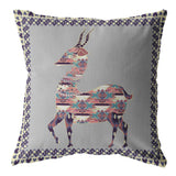 16" Purple Cream Boho Deer Zippered Suede Throw Pillow