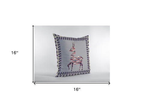 16" Purple Cream Boho Deer Zippered Suede Throw Pillow