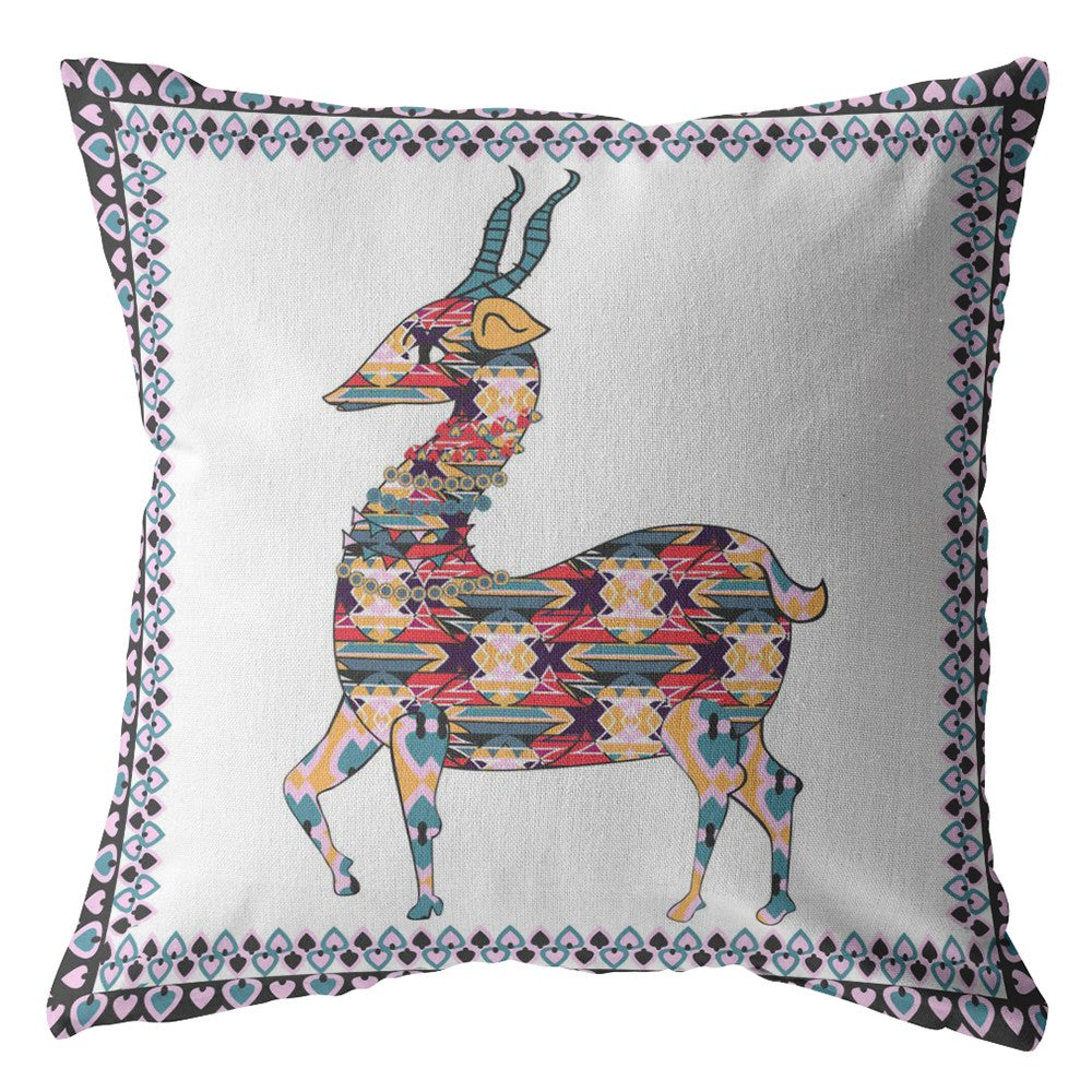 16" Blue White Boho Deer Zippered Suede Throw Pillow