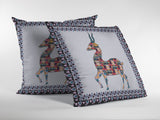 16" Blue White Boho Deer Zippered Suede Throw Pillow