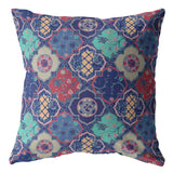 18” Navy Red Trellis Suede Zippered Throw Pillow