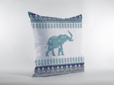 18” Teal Ornate Elephant Zippered Suede Throw Pillow