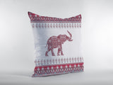 16” Red White Ornate Elephant Zippered Suede Throw Pillow