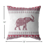 18” Red White Ornate Elephant Zippered Suede Throw Pillow