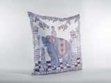 18” Blue Purple Ornate Elephant Zippered Suede Throw Pillow