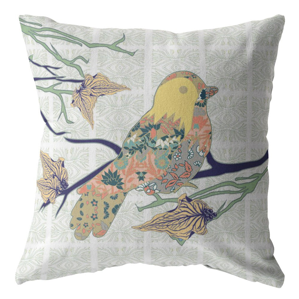 16" Light Green Sparrow Zippered Suede Throw Pillow