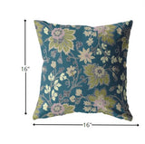 16” Teal Green Jacobean Zippered Suede Throw Pillow