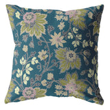 18” Teal Green Jacobean Zippered Suede Throw Pillow