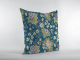 18” Teal Green Jacobean Zippered Suede Throw Pillow