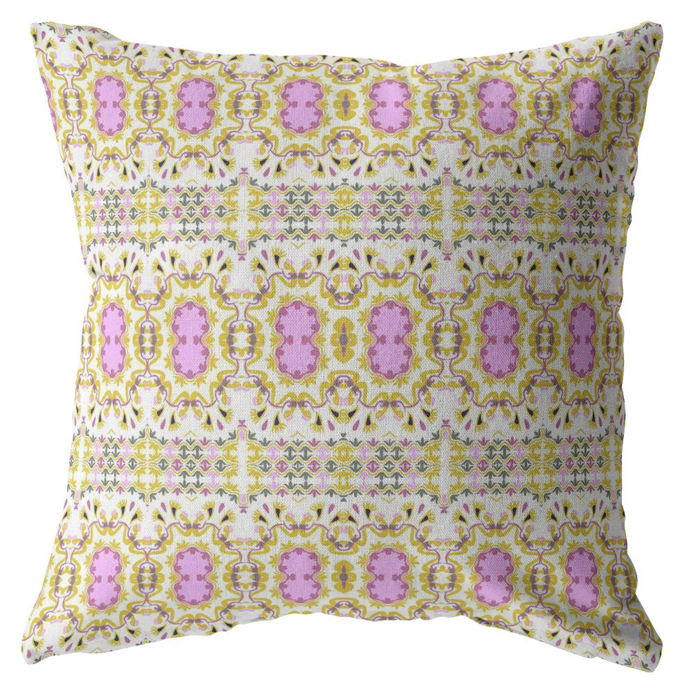 18” Yellow Lavender Geofloral Zippered Suede Throw Pillow