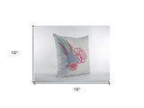 16” Pink White Peacock Zippered Suede Throw Pillow