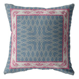 16" Pink Blue Nest Ornate Frame Zippered Suede Throw Pillow