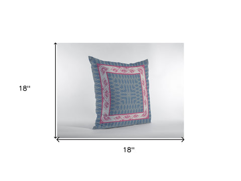 18" Pink Blue Nest Ornate Frame Zippered Suede Throw Pillow