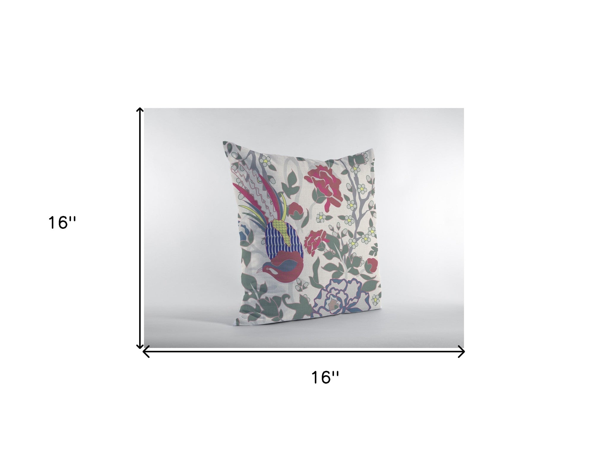 16” Pink Sage Peacock Zippered Suede Throw Pillow