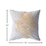 16” Gold Gray Hamsa Suede Zippered Throw Pillow